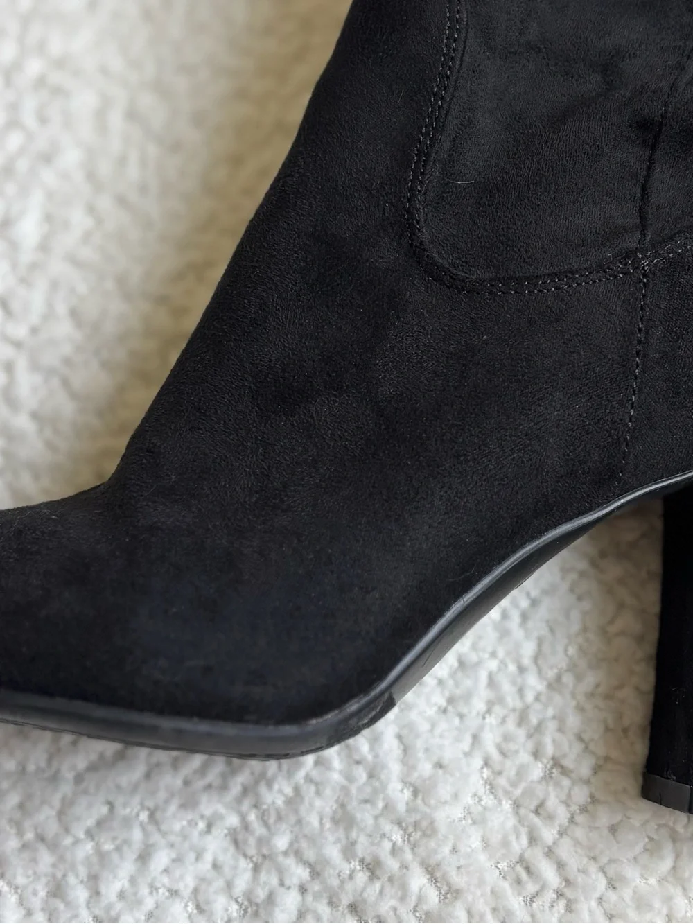 Over-the-Knee Suede Black Boots with Stacked Heel